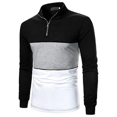 Men's Color Block Half Zipper Long Sleeve Polo T-shirt