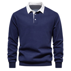 Men's Cotton Button Up Casual Long Sleeve Polo Shirt