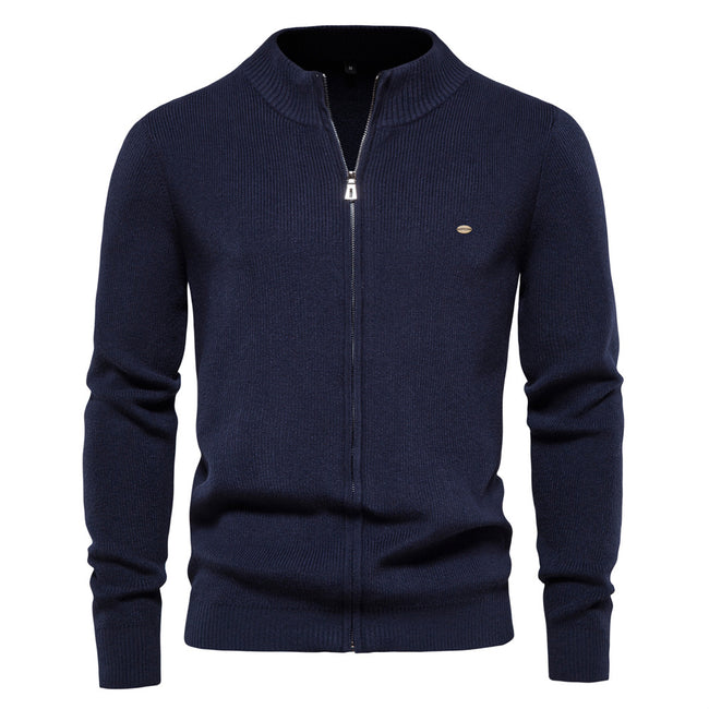 Men's Casual Vintage Style Stand Collar Full Zip Up Cardigan Sweater Coat
