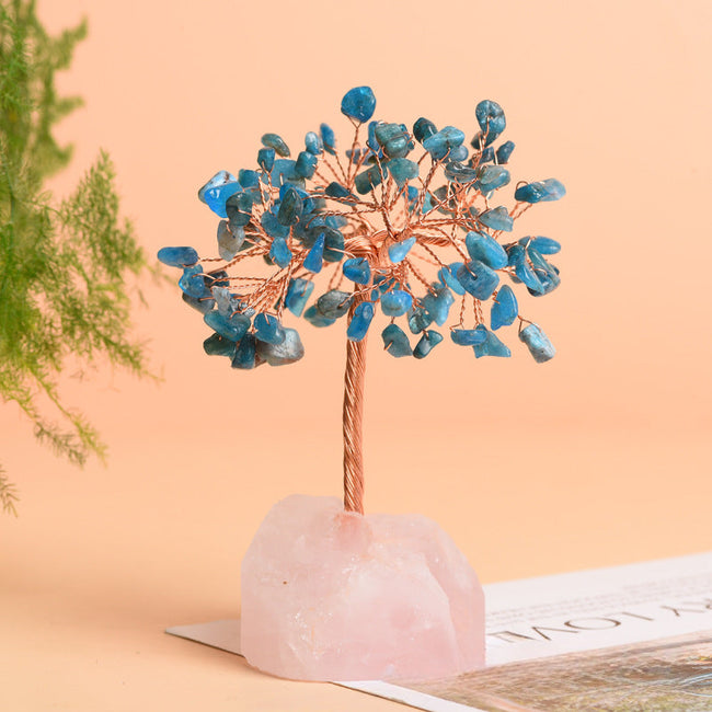 Natural Rose Quartz Jewelry Original Stone Base Fortune Tree