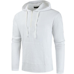 Men's Solid Color Cotton Linen Long-sleeved Half Zipper Pullover Shirt