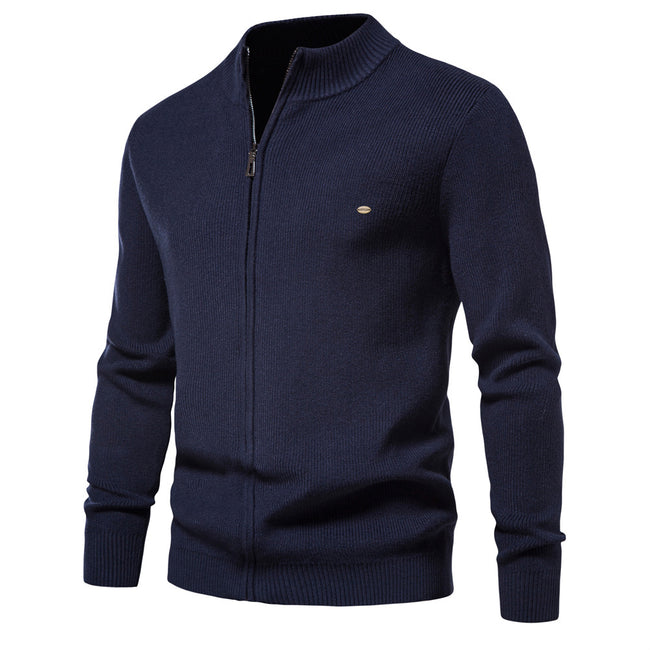 Men's Casual Vintage Style Stand Collar Full Zip Up Cardigan Sweater Coat