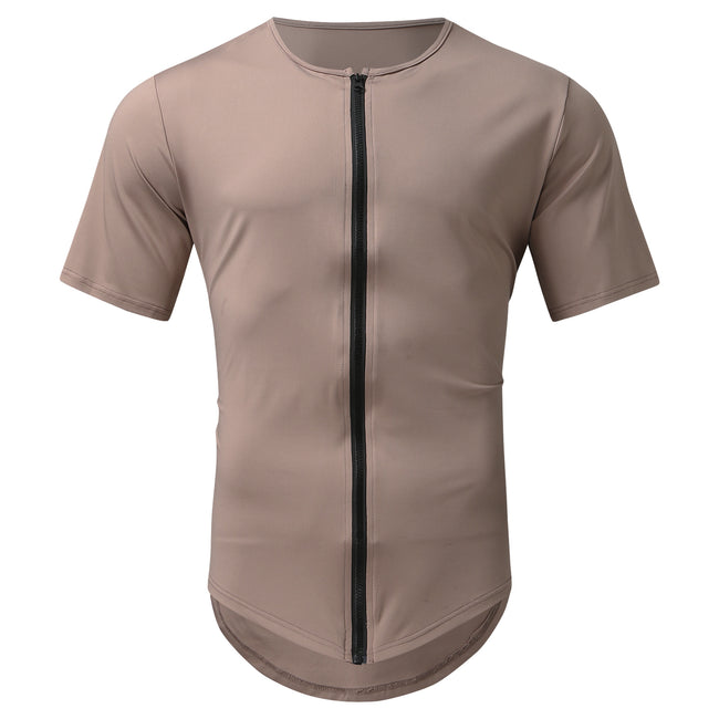 Patrick Zip Cardigan Round Neck Short Sleeve T-Shirt