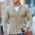 Men's Solid Color Cable Shawl-lapels Button Knit Cardigan