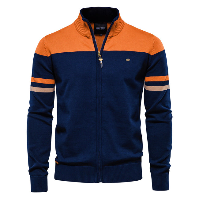 Men's Casual Stand Collar Full Zip Up Cardigan Sweater Coat