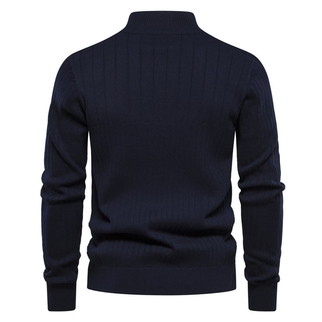 Men's Casual Cotton Half Zipper Stand Collar Pullover Sweater