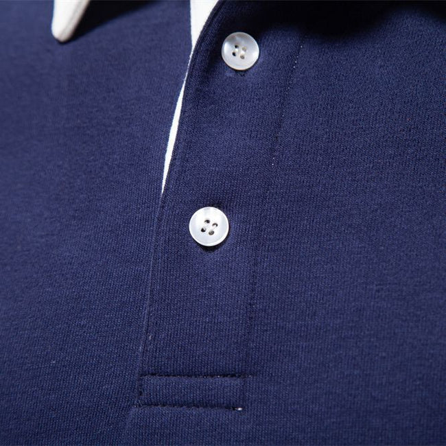 Men's Cotton Button Up Casual Long Sleeve Polo Shirt