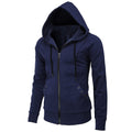 Men's Hooded Solid Color Drawstring Pocket Special Design Zip Sweatshirt Casual Retro