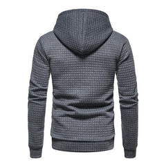 Men's Jacquard Small Check Solid Color Pullover Hoodie Sweatshirts