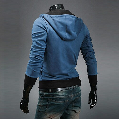 Men's Contrast Solid Color Zipper-up Hooded Jacket Active Hip Hop