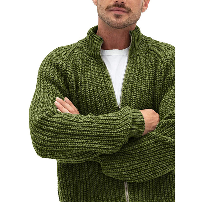 Men's Solid Color Turtleneck Zip Knit Cardigan