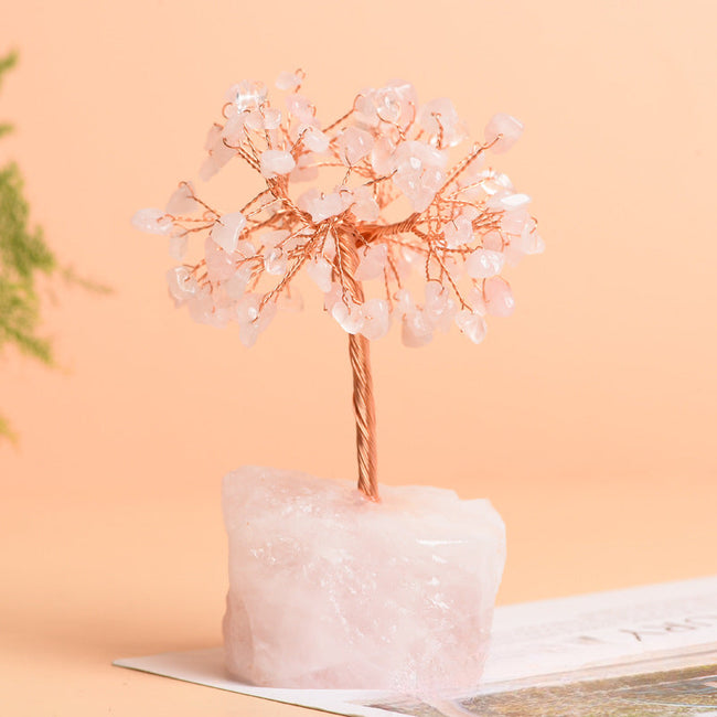 Natural Rose Quartz Jewelry Original Stone Base Fortune Tree