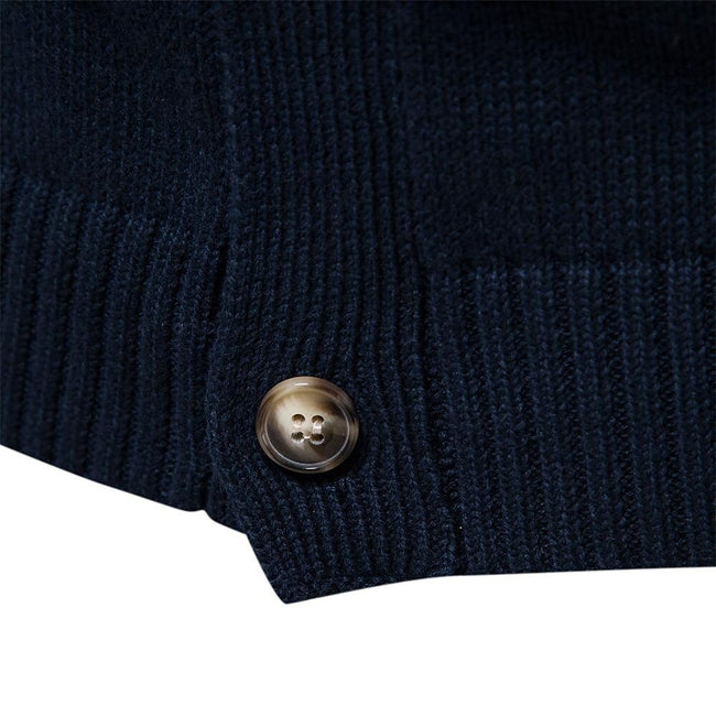 Men's Stand Collar Cotton Contrast Striped Cable Cardigan