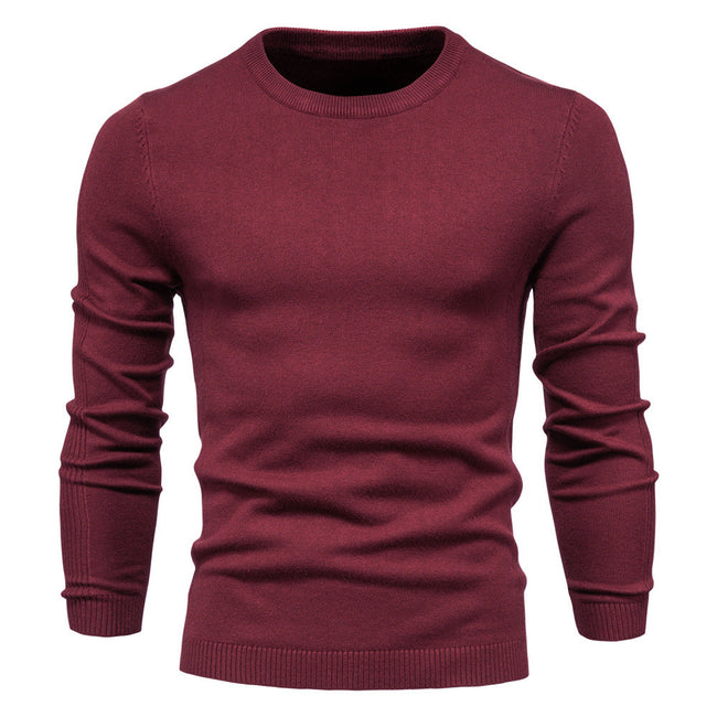 Men's Pullover Solid Color Warm Slim Crew Neck Sweater