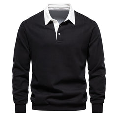 Men's Cotton Button Up Casual Long Sleeve Polo Shirt