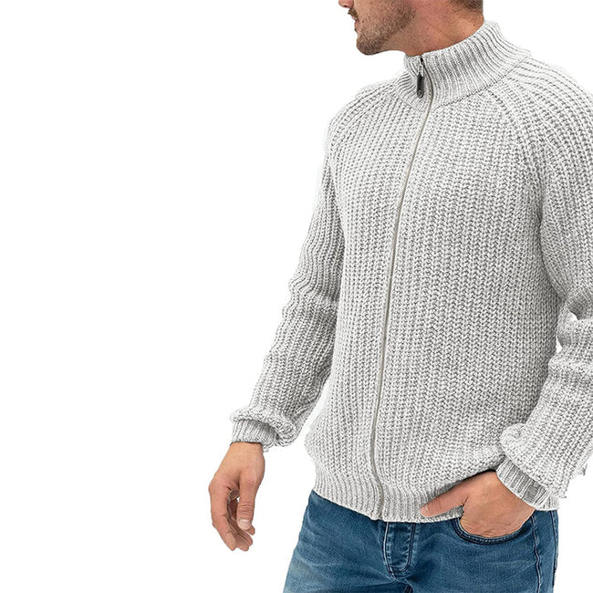 Men's Solid Color Turtleneck Zip Knit Cardigan