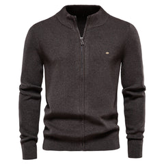 Men's Casual Vintage Style Stand Collar Full Zip Up Cardigan Sweater Coat