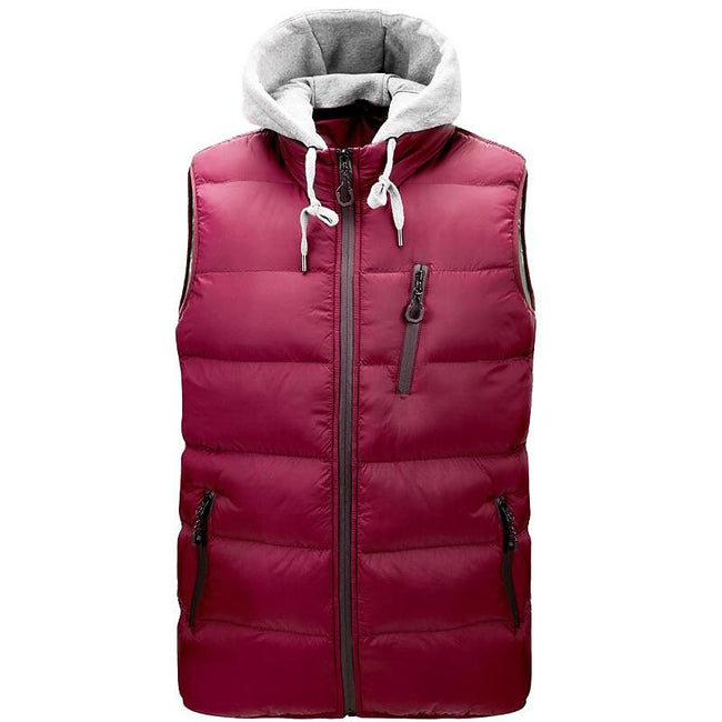Men's Stand Collar Detachable Hood Zip-up Padded Gilet