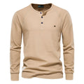 Men's Solid Waffle Raglan Sleeve Henley Collar T-Shirt