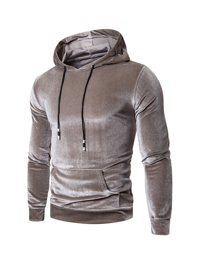 Men's Velvet Solid Color Pullover Hoodie Sweatshirts