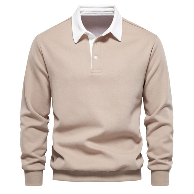Men's Cotton Button Up Casual Long Sleeve Polo Shirt