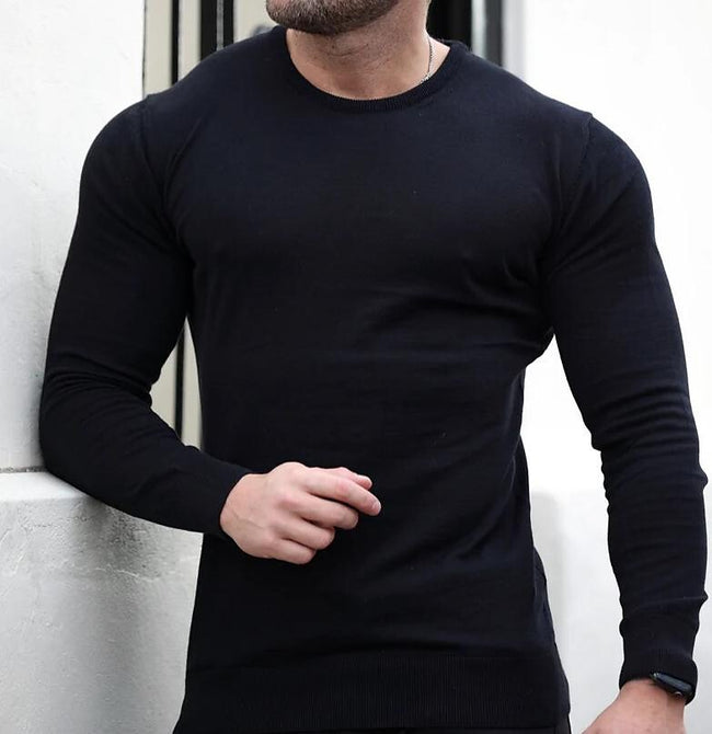 Men's Knit Solid Color Crew Neck Basic Casual Pullover Sweater