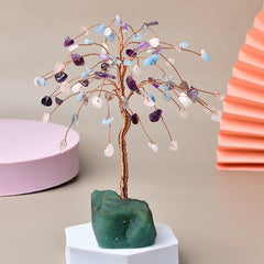 Natural Crystal Stone Base Three-color Fortune Tree