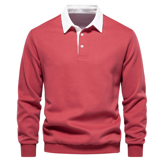 Men's Cotton Button Up Casual Long Sleeve Polo Shirt