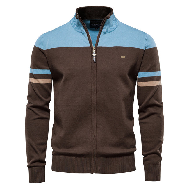 Men's Casual Stand Collar Full Zip Up Cardigan Sweater Coat