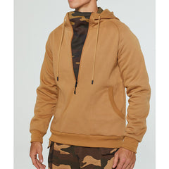 Men's Trendy Brushed V-Zip Camouflage Patchwork Pullover Hooded Sweatershirt