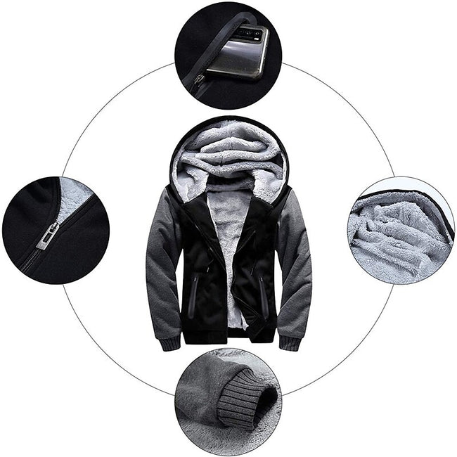 Men's Fleece Solid Color Hoodie Zip Front Hooded Sweatshirt