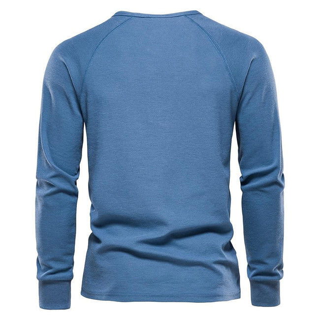 Men's Solid Waffle Raglan Sleeve Henley Collar T-Shirt