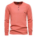 Men's Solid Waffle Raglan Sleeve Henley Collar T-Shirt