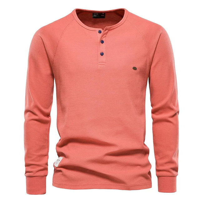 Men's Solid Waffle Raglan Sleeve Henley Collar T-Shirt