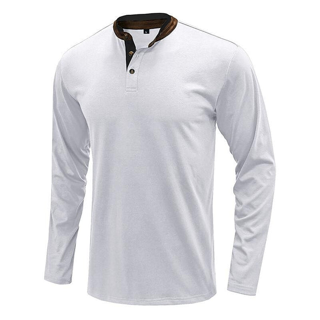 Men's Henley Solid Color Patchwork Long Sleeve T-Shirt