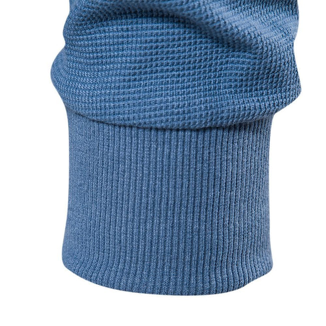 Men's Solid Waffle Raglan Sleeve Henley Collar T-Shirt