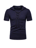 Men's Lace-up Short Sleeve Hooded T-shirt