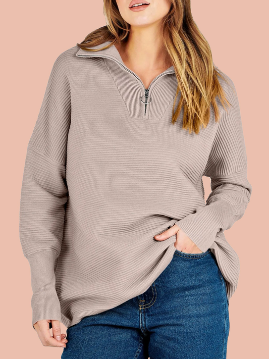 Women's Quarter Zip Rib Knit Cozy Pullover Sweaters (Buy 2 Free Shipping)