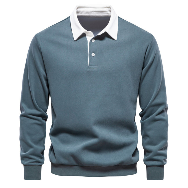 Men's Cotton Button Up Casual Long Sleeve Polo Shirt