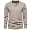 Rogers Solid Color Casual Henley  Long Sleeve T-shirt