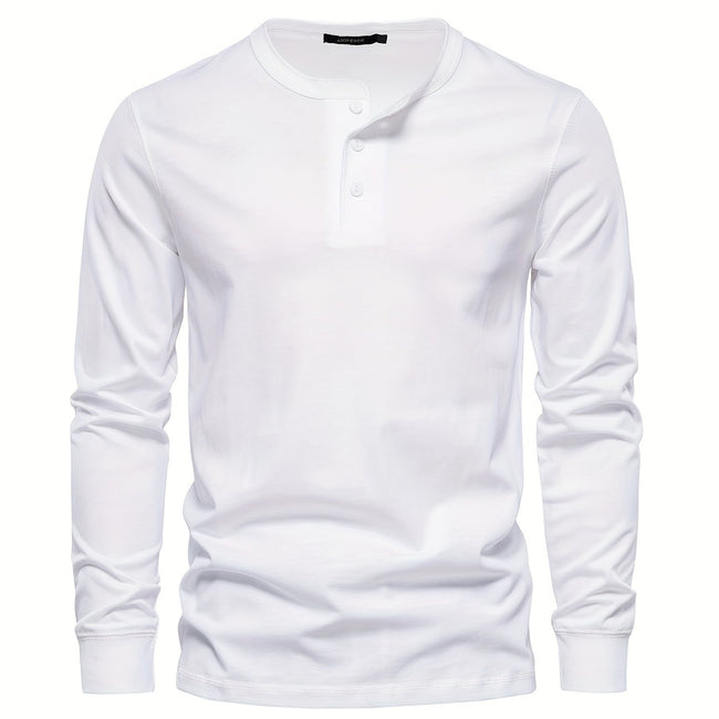 Rogers Solid Color Casual Henley  Long Sleeve T-shirt