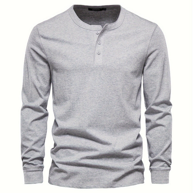 Rogers Solid Color Casual Henley  Long Sleeve T-shirt
