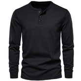 Rogers Solid Color Casual Henley Long Sleeve T-shirt