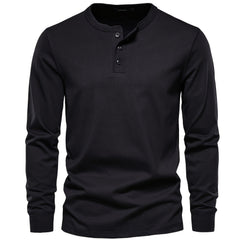 Rogers Solid Color Casual Henley Long Sleeve T-shirt