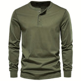 Rogers Solid Color Casual Henley Long Sleeve T-shirt
