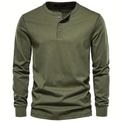 Rogers Solid Color Casual Henley Long Sleeve T-shirt
