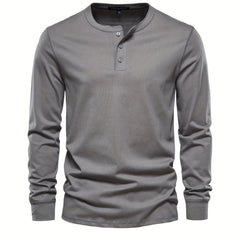 Rogers Solid Color Casual Henley Long Sleeve T-shirt