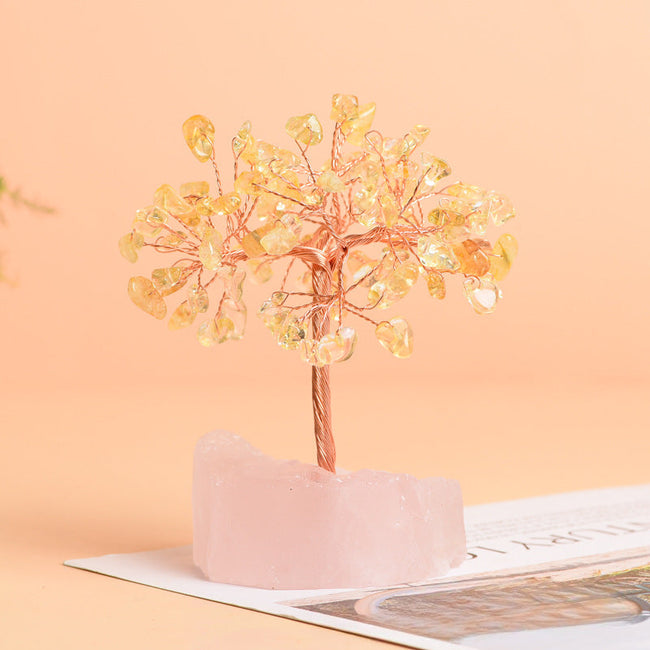 Natural Rose Quartz Jewelry Original Stone Base Fortune Tree