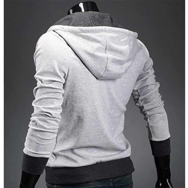 Men's Contrast Solid Color Zipper-up Hooded Jacket Active Hip Hop