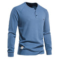 Men's Solid Waffle Raglan Sleeve Henley Collar T-Shirt
